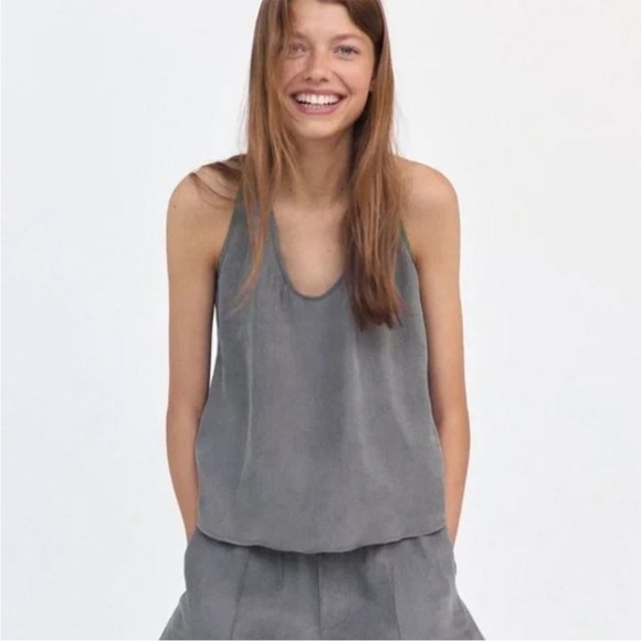 Zara Gray Fillsens Silky Lightweight Racerback Tank Top - Picture 1 of 9